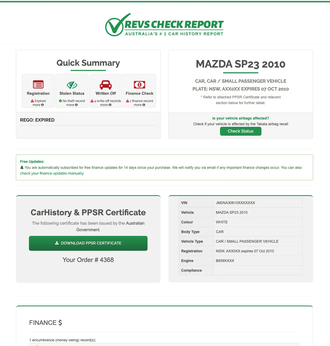 Sample car history report australia - ONLY $7.90